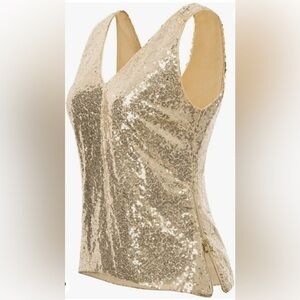 GRACE KARIN Women's Sleeveless Sparkle Sequin Tops V-Neck Cami Tank Top Size XL